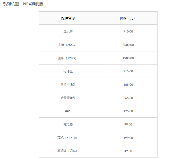 vivo手机维修报价
